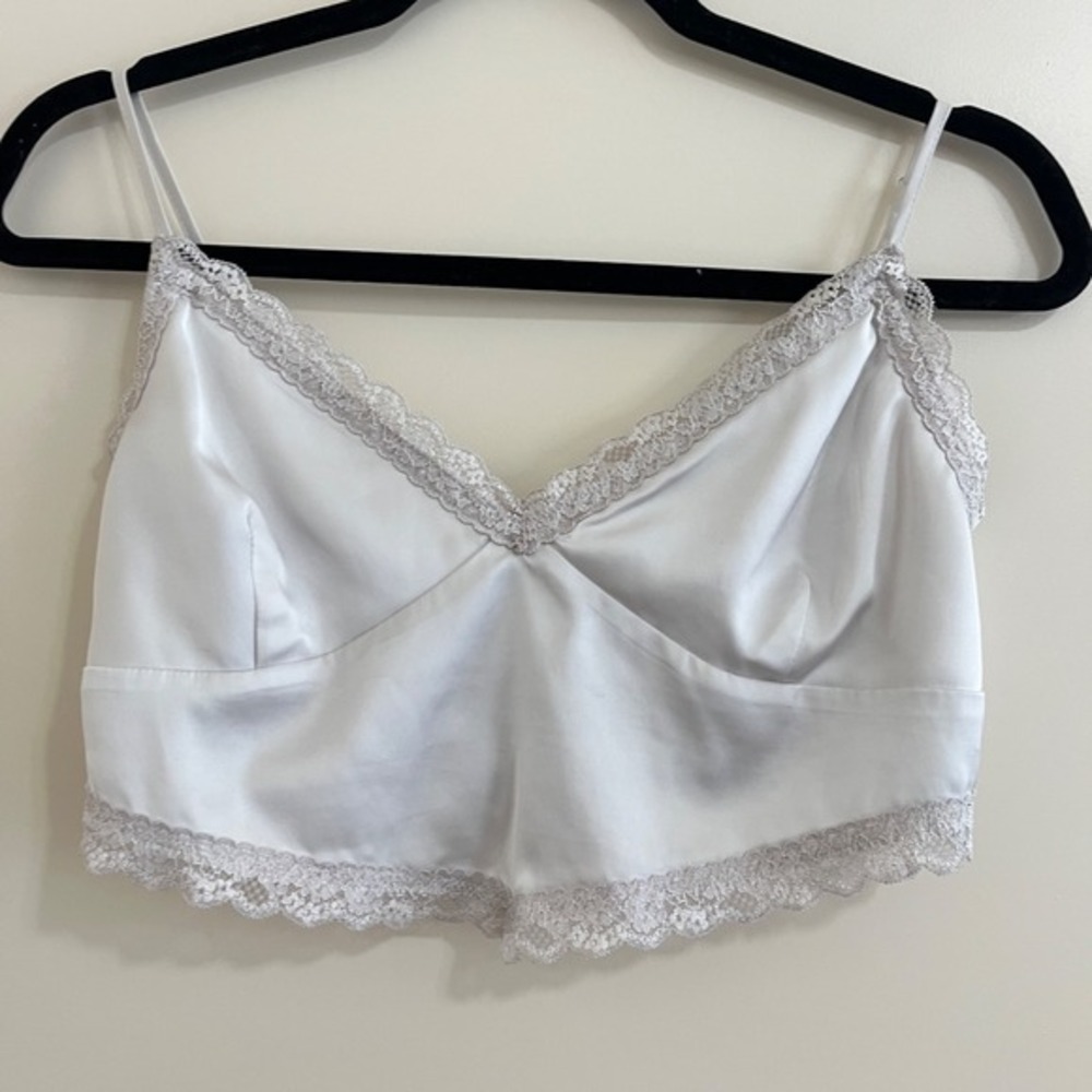 Y2K Babydoll Smocked Cropped Satin Lace Top‎ Medium Coquette Fairy Boho Festival